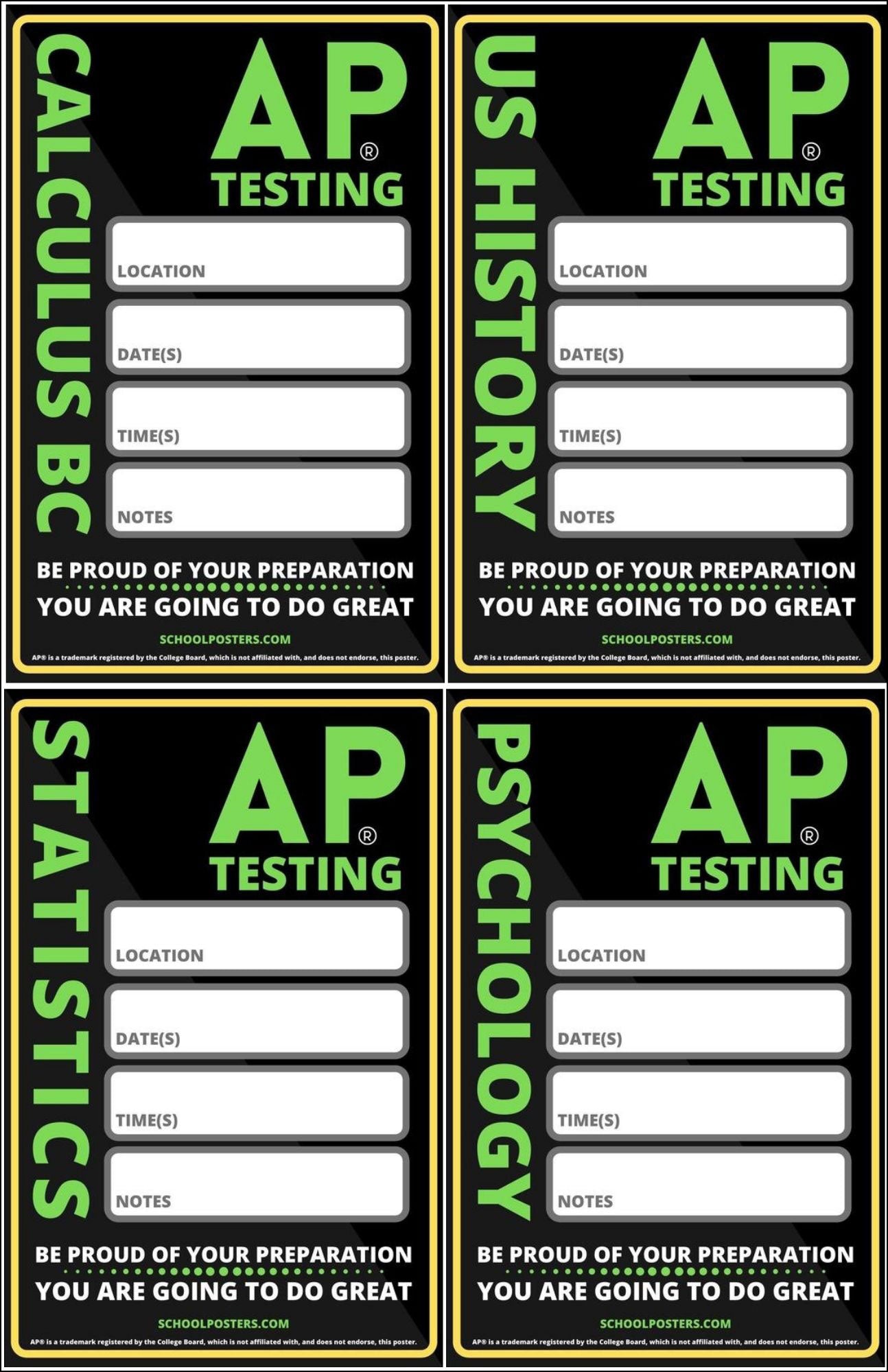 AP Testing Dry Erase Poster Package