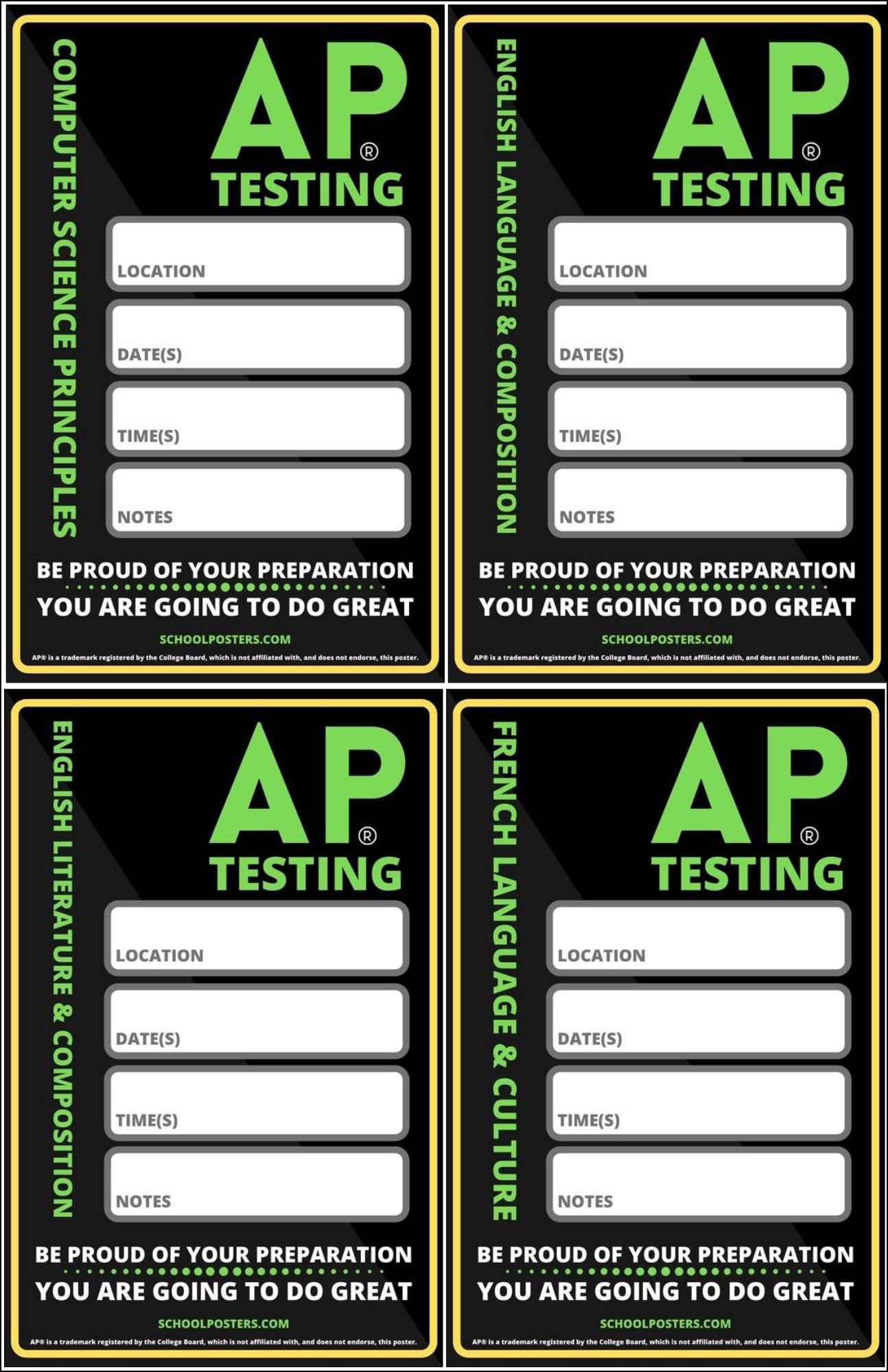 AP Testing Dry Erase Poster Package