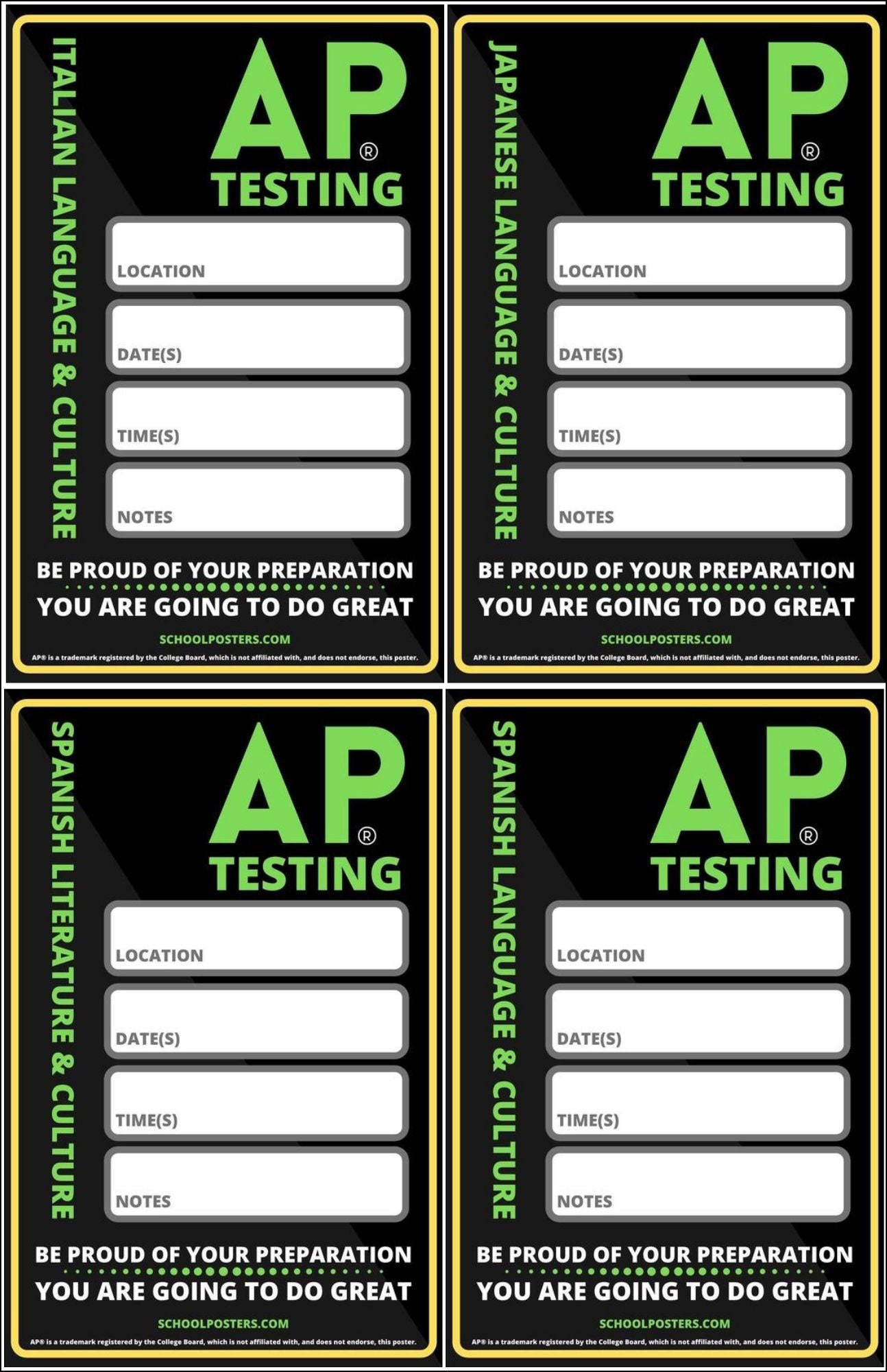 AP Testing Dry Erase Poster Package