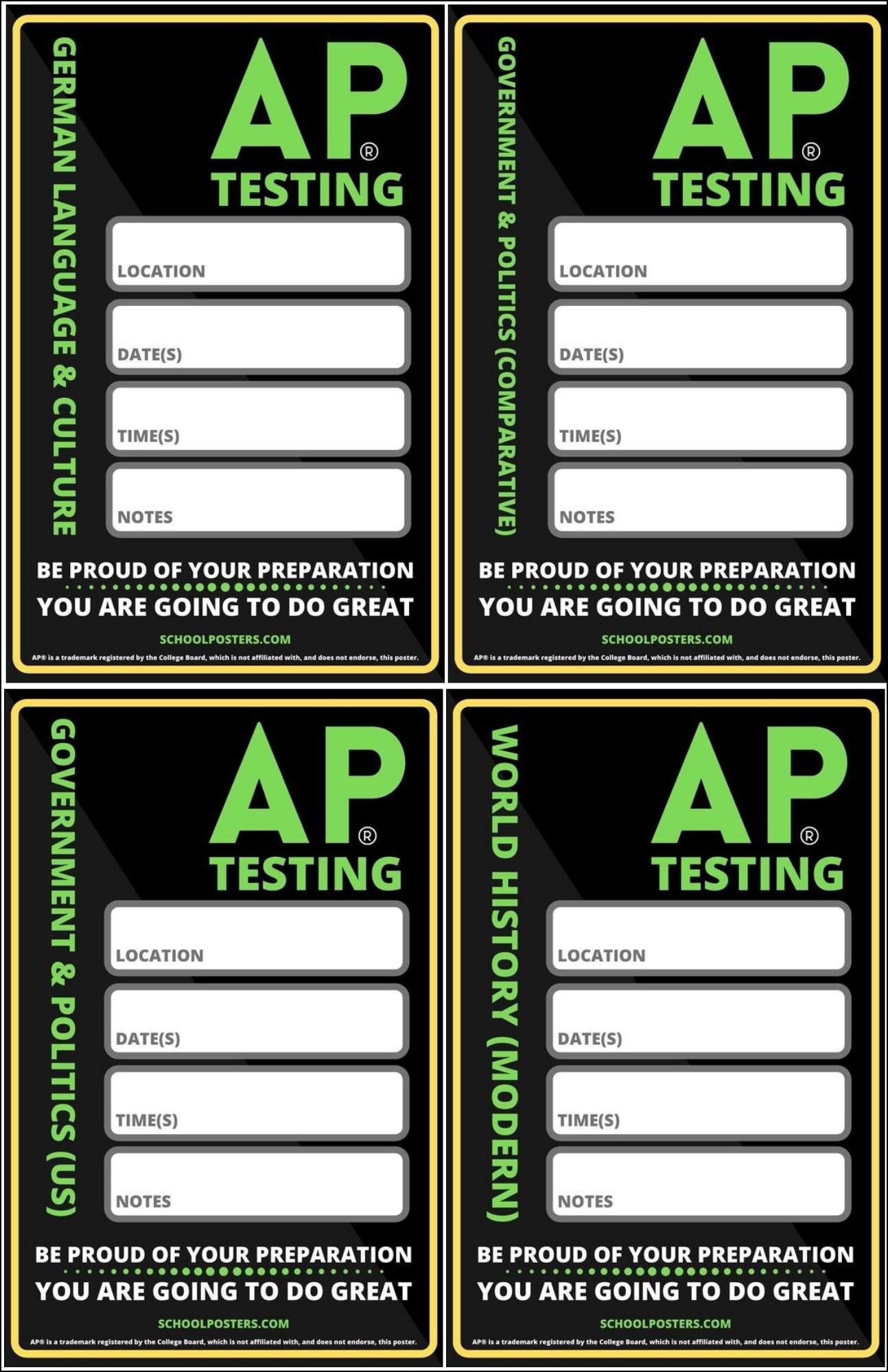 AP Testing Dry Erase Poster Package
