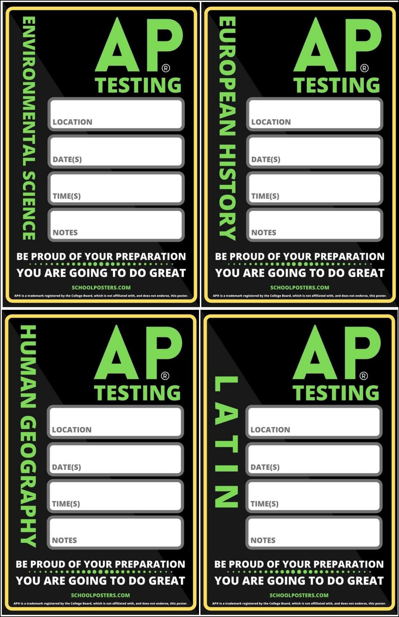AP Testing Dry Erase Poster Package