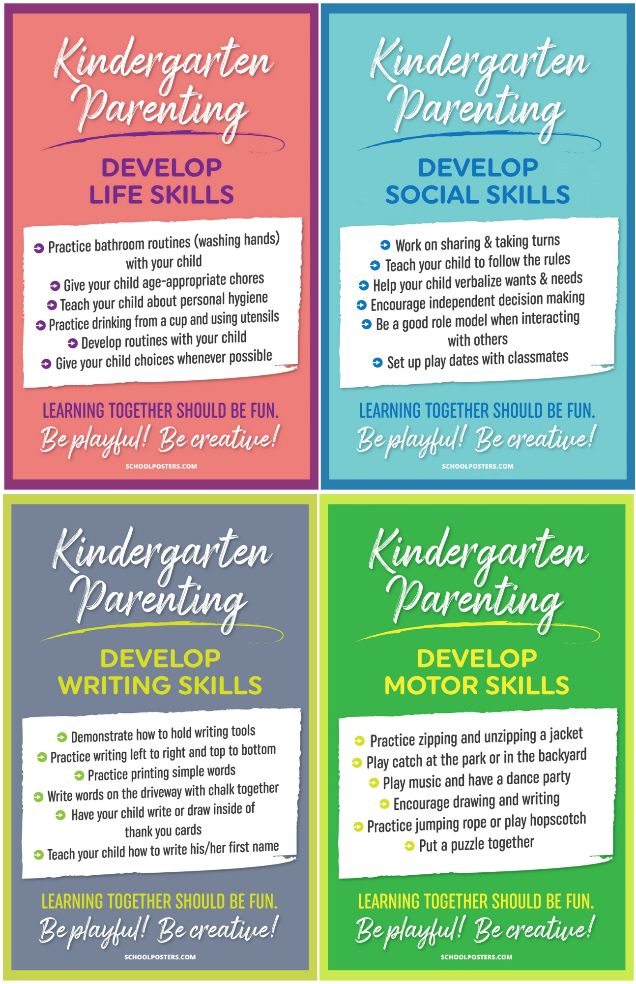Kindergarten Parenting Poster Package SchoolPosters Com LLC