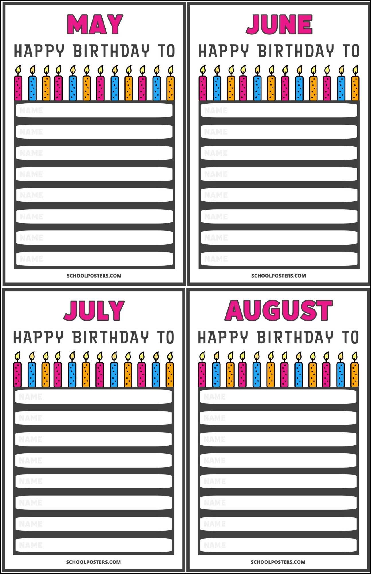 Monthly Classroom Birthday Poster Package (Dry Erase, Set of 12)