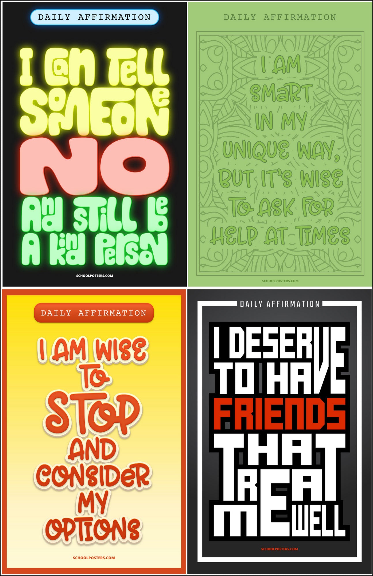 Middle School Daily Affirmations Poster Package (Set Of 12)