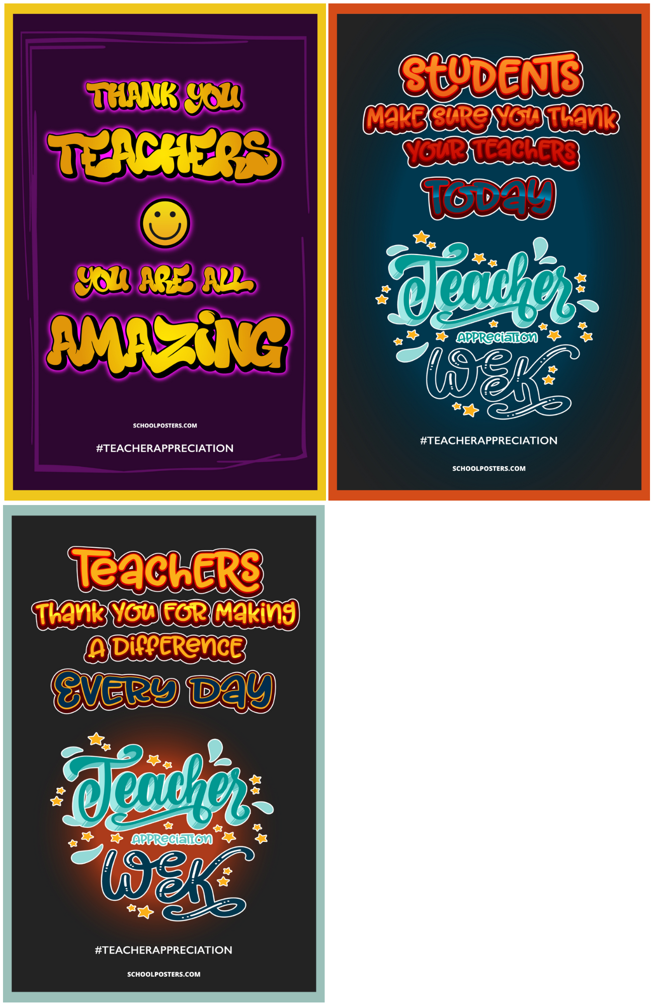 Teacher Appreciation Week Poster Package (Set of 11)
