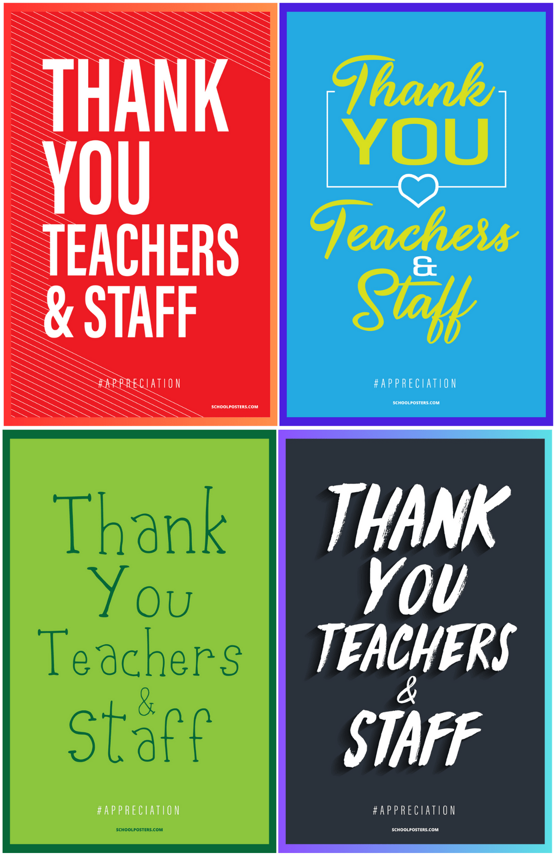 Thank You Teachers & Staff Poster Package – SchoolPosters.com LLC