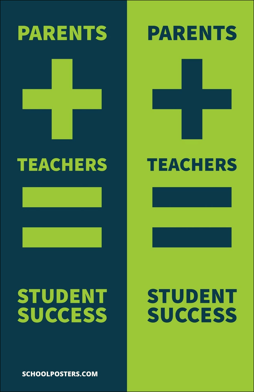 Parents Plus Teachers Equals Student Success Poster