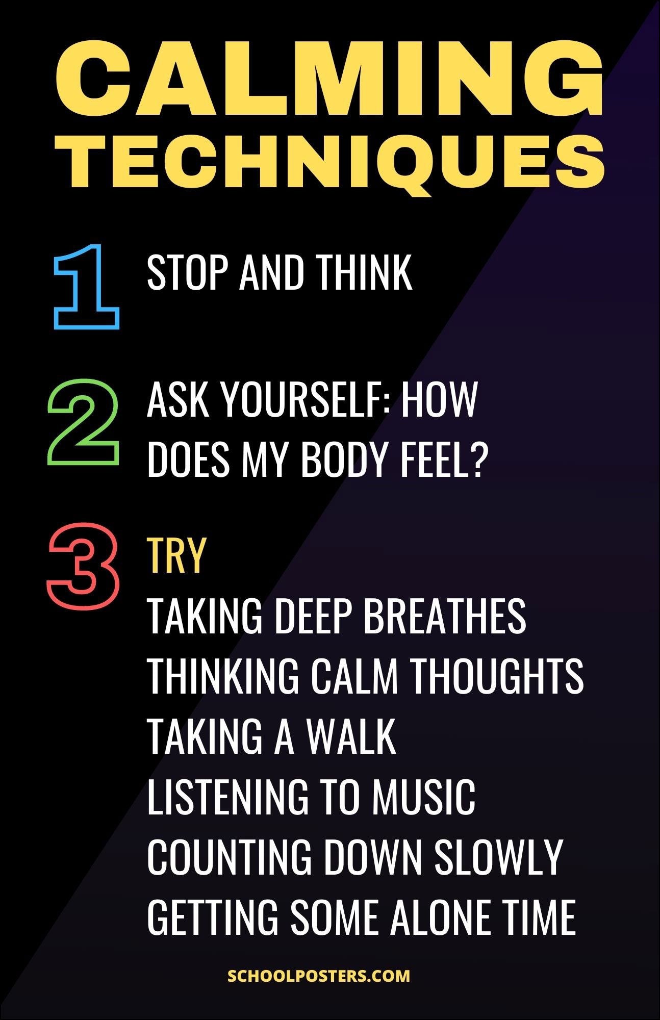 Calming Techniques Poster – SchoolPosters.com LLC