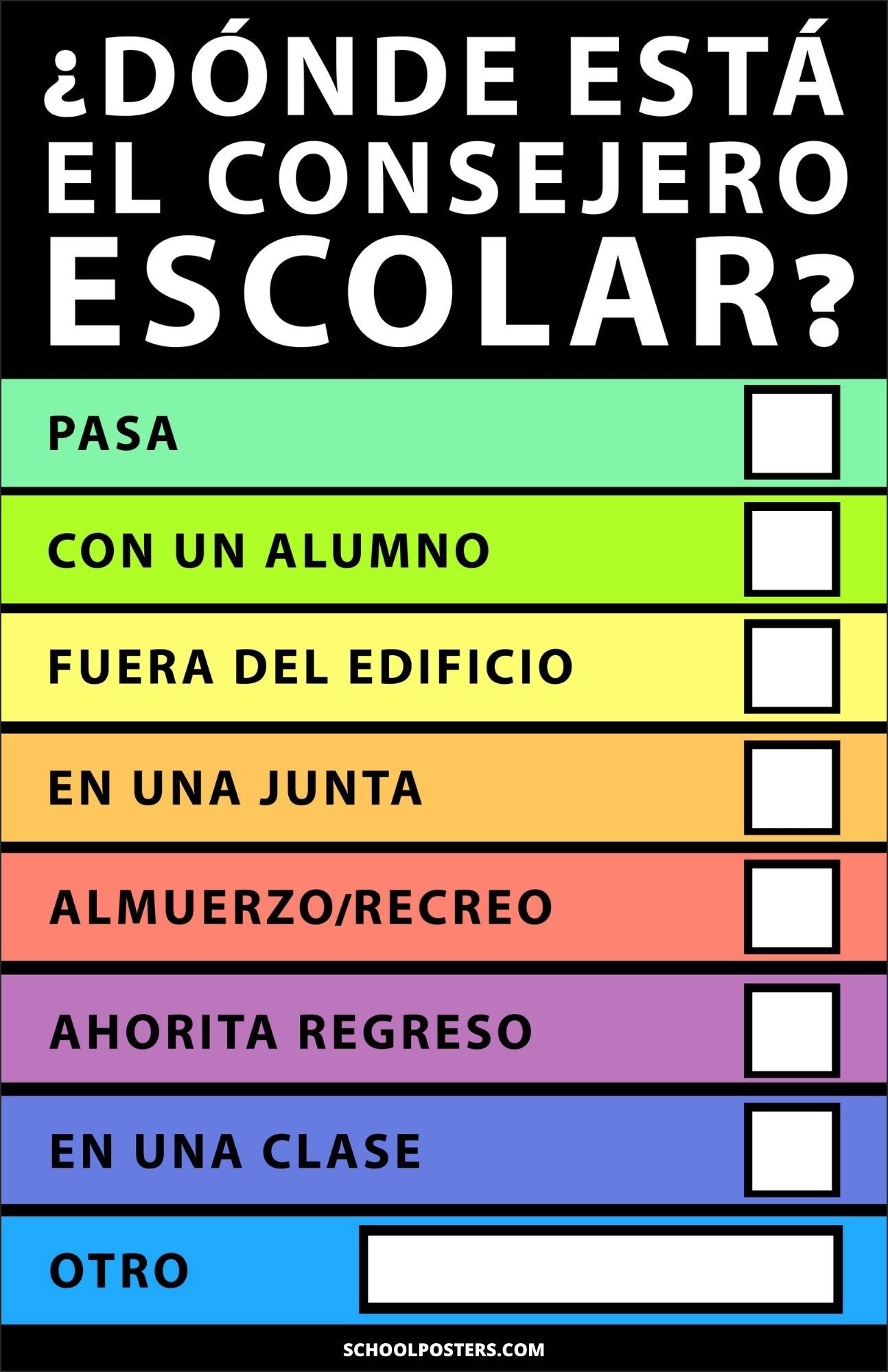 Spanish Where Is The School Counselor? Poster (Dry Erase)