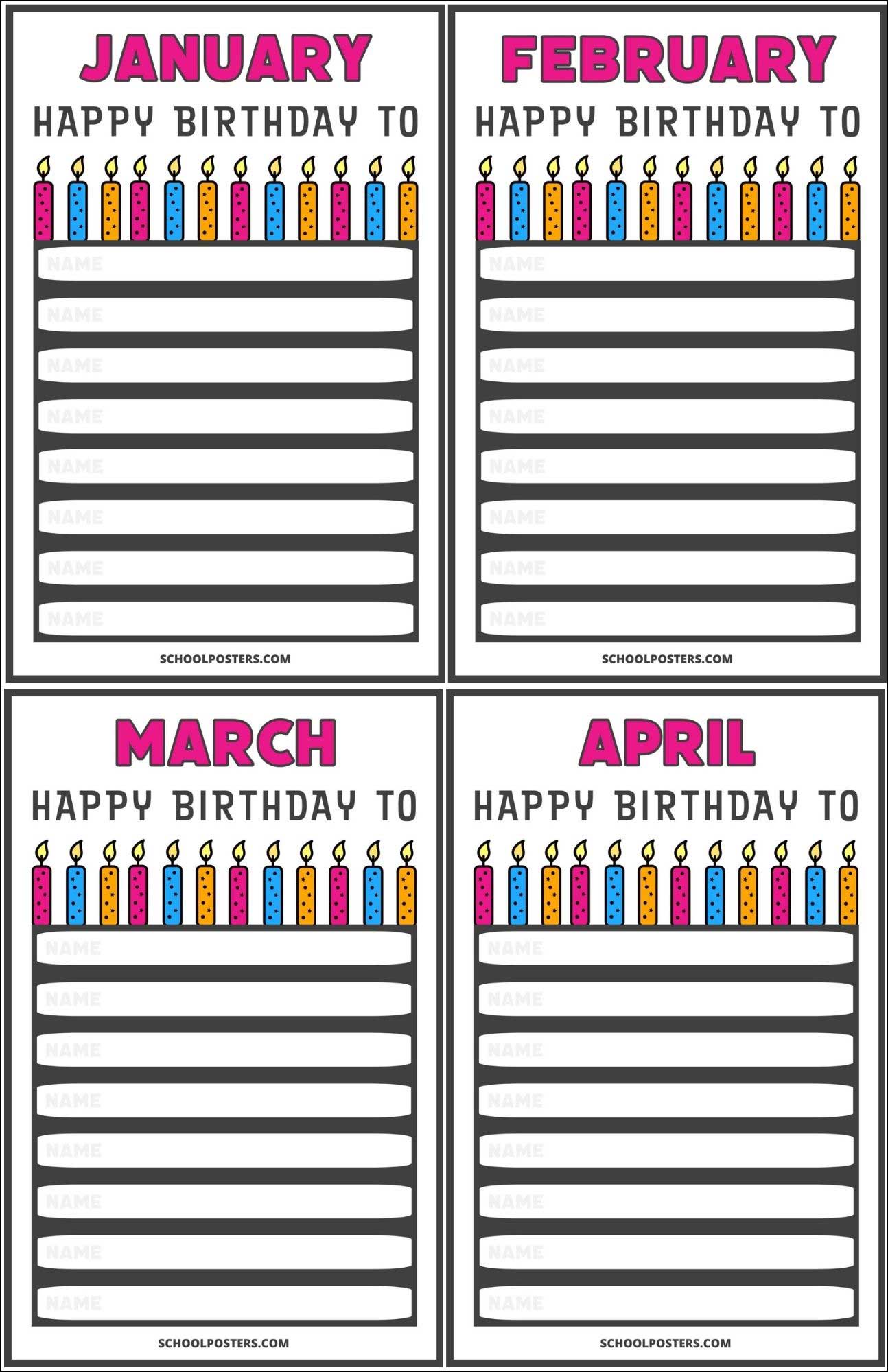 Monthly Classroom Birthday Poster Package (Dry Erase, Set of 12)