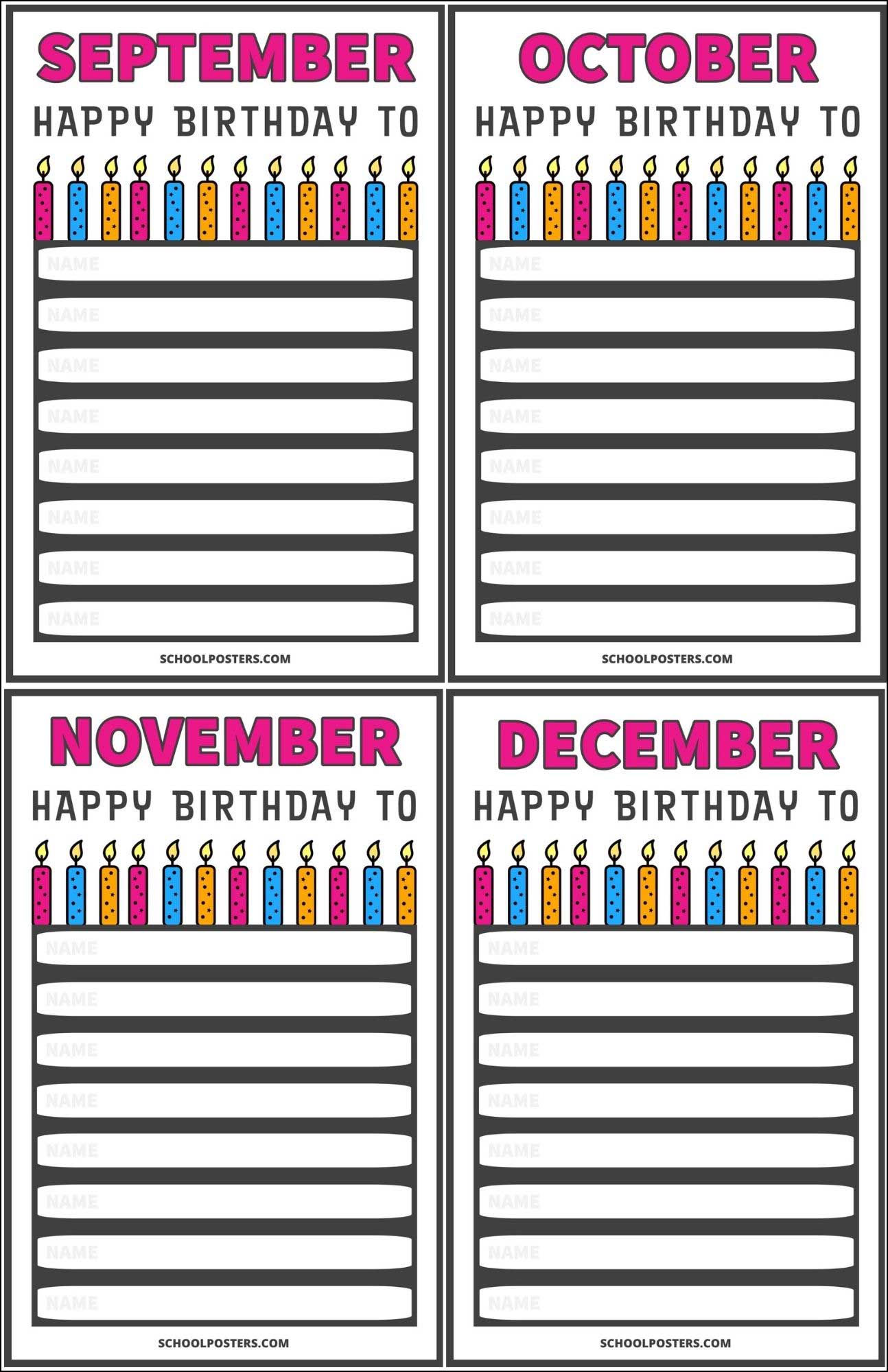 Monthly Classroom Birthday Poster Package (Dry Erase, Set of 12)